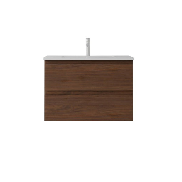 English Elm 24 Inch Floating Bathroom Vanity with Ceramic Sink Soft Close Drawer Modern Bath Brown B2775S00006