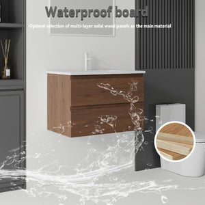 English Elm 24 Inch Floating Bathroom Vanity with Ceramic Sink Soft Close Drawer Modern Bath Brown B2775S00006