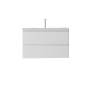 English Elm 30 Inch Wall Mounted Floating Vanity with Ceramic Basin Soft Close Drawer Plywood White B2775S00007