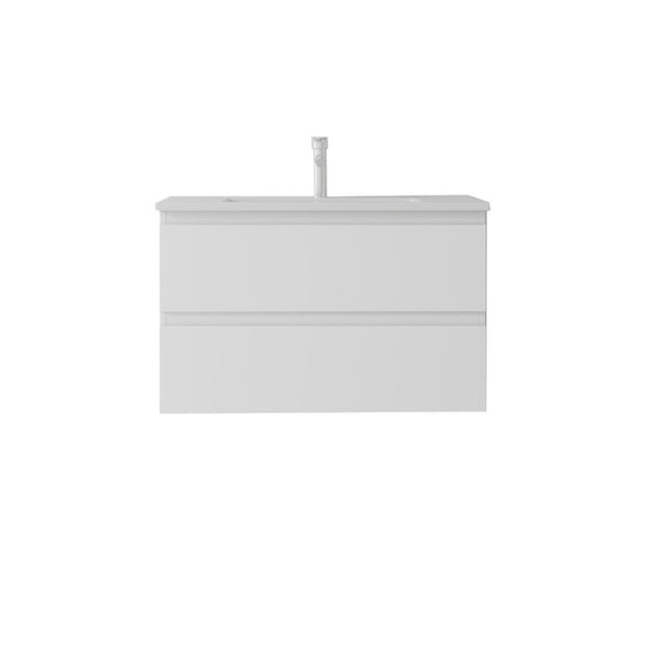 English Elm 30 Inch Wall Mounted Floating Vanity with Ceramic Basin Soft Close Drawer Plywood White B2775S00007