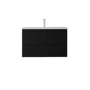 English Elm 30 Inch Wall Mounted Floating Vanity with Ceramic Basin Soft Close Drawer Plywood Black B2775S00008
