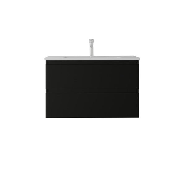 English Elm 30 Inch Wall Mounted Floating Vanity with Ceramic Basin Soft Close Drawer Plywood Black B2775S00008