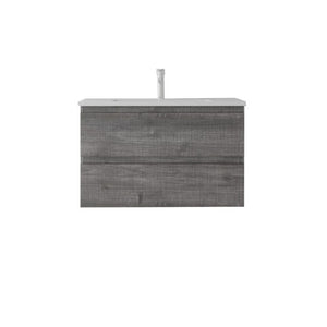 English Elm 30 Inch Wall Mounted Floating Vanity with Ceramic Basin Soft Close Drawer Plywood Grey B2775S00009