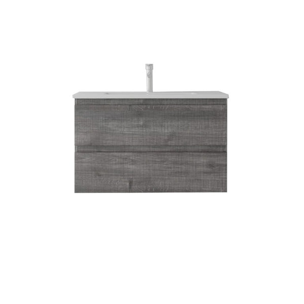 English Elm 30 Inch Wall Mounted Floating Vanity with Ceramic Basin Soft Close Drawer Plywood Grey B2775S00009