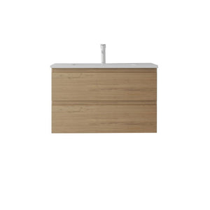 English Elm 30 Inch Wall Mounted Floating Vanity with Ceramic Basin Soft Close Drawer Plywood Oak B2775S00010