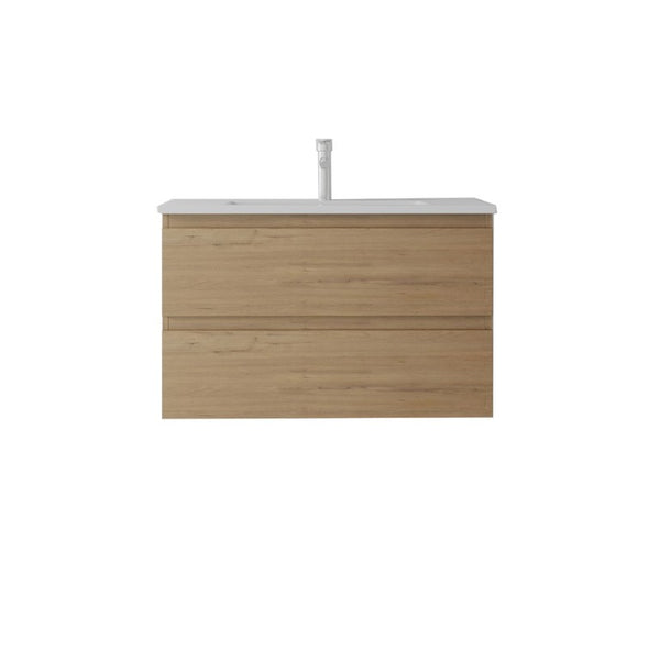 English Elm 30 Inch Wall Mounted Floating Vanity with Ceramic Basin Soft Close Drawer Plywood Oak B2775S00010