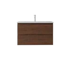 English Elm 30 Inch Wall Mounted Floating Vanity with Ceramic Basin Soft Close Drawer Plywood Brown B2775S00011