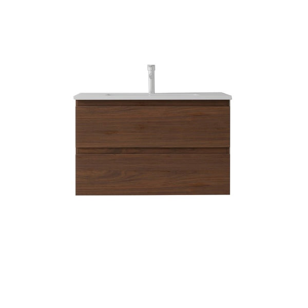 English Elm 30 Inch Wall Mounted Floating Vanity with Ceramic Basin Soft Close Drawer Plywood Brown B2775S00011