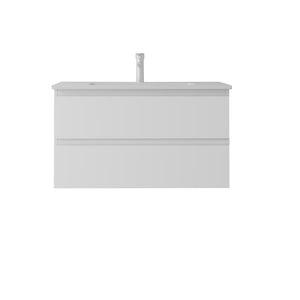 English Elm 36 Inch Floating Bathroom Vanity with Integrated Ceramic Sink and Soft Close Storage White B2775S00012