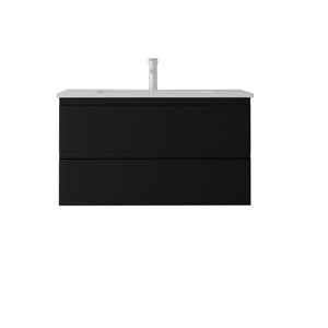 English Elm 36 Inch Floating Bathroom Vanity with Integrated Ceramic Sink and Soft Close Storage Black B2775S00013
