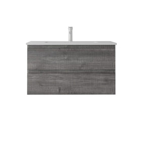 English Elm 36 Inch Floating Bathroom Vanity with Integrated Ceramic Sink and Soft Close Storage Grey B2775S00014