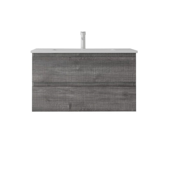 English Elm 36 Inch Floating Bathroom Vanity with Integrated Ceramic Sink and Soft Close Storage Grey B2775S00014