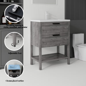 English Elm 24 Inch Freestanding Bathroom Vanity with Ceramic Sink Plywood Cabinet Soft Close Door Grey B2775S00017
