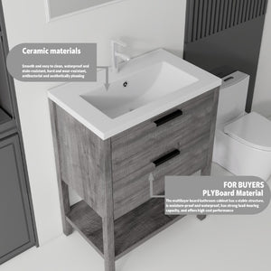 English Elm 24 Inch Freestanding Bathroom Vanity with Ceramic Sink Plywood Cabinet Soft Close Door Grey B2775S00017