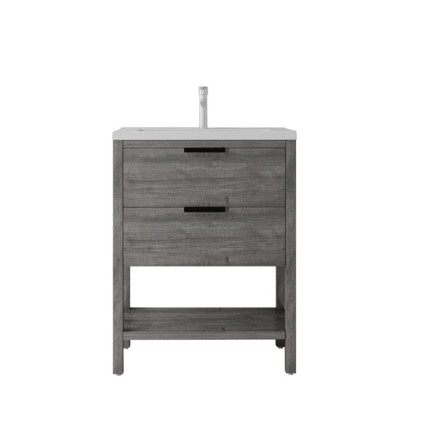 English Elm 24 Inch Freestanding Bathroom Vanity with Ceramic Sink Plywood Cabinet Soft Close Door Grey B2775S00017