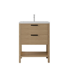 English Elm 24 Inch Freestanding Bathroom Vanity with Ceramic Sink Plywood Cabinet Soft Close Door Oak B2775S00018
