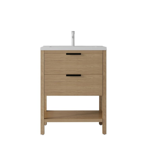 English Elm 24 Inch Freestanding Bathroom Vanity with Ceramic Sink Plywood Cabinet Soft Close Door Oak B2775S00018
