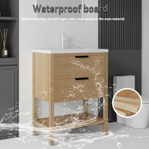 English Elm 24 Inch Freestanding Bathroom Vanity with Ceramic Sink Plywood Cabinet Soft Close Door Oak B2775S00018
