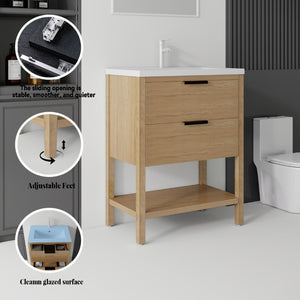 English Elm 24 Inch Freestanding Bathroom Vanity with Ceramic Sink Plywood Cabinet Soft Close Door Oak B2775S00018