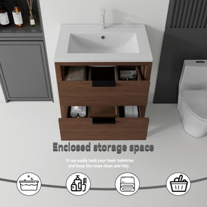 English Elm 24 Inch Freestanding Bathroom Vanity with Ceramic Sink Plywood Cabinet Soft Close Door Brown B2775S00019