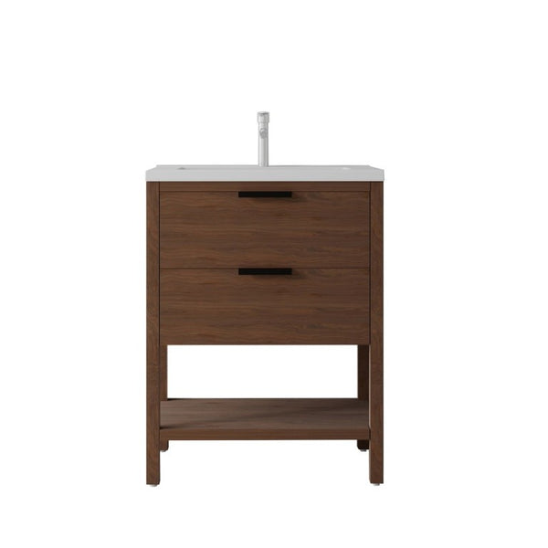 English Elm 24 Inch Freestanding Bathroom Vanity with Ceramic Sink Plywood Cabinet Soft Close Door Brown B2775S00019