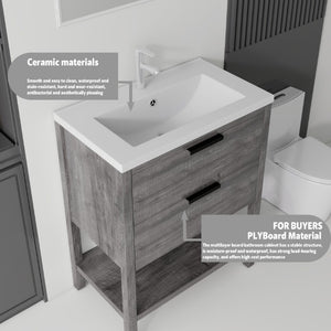 English Elm 30 Inch Freestanding Bathroom Vanity Plywood Cabinet with Ceramic Integrated Sink Grey B2775S00020
