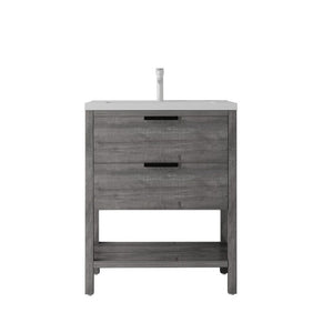 English Elm 30 Inch Freestanding Bathroom Vanity Plywood Cabinet with Ceramic Integrated Sink Grey B2775S00020