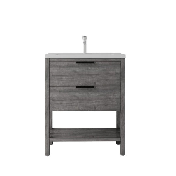 English Elm 30 Inch Freestanding Bathroom Vanity Plywood Cabinet with Ceramic Integrated Sink Grey B2775S00020