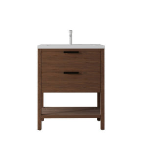 English Elm 30 Inch Freestanding Bathroom Vanity Plywood Cabinet with Ceramic Integrated Sink Brown B2775S00022