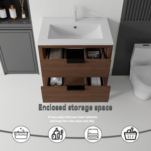 English Elm 30 Inch Freestanding Bathroom Vanity Plywood Cabinet with Ceramic Integrated Sink Brown B2775S00022