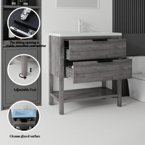 English Elm 36 Inch Freestanding Bathroom Vanity with Ceramic Sink Plywood Cabinet Soft Close Door Grey B2775S00023