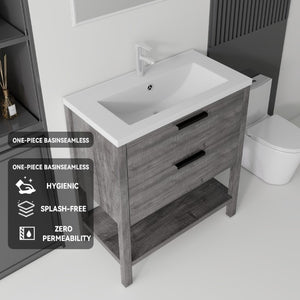 English Elm 36 Inch Freestanding Bathroom Vanity with Ceramic Sink Plywood Cabinet Soft Close Door Grey B2775S00023