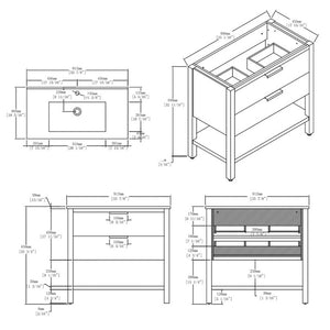 English Elm 36 Inch Freestanding Bathroom Vanity with Ceramic Sink Plywood Cabinet Soft Close Door Grey B2775S00023