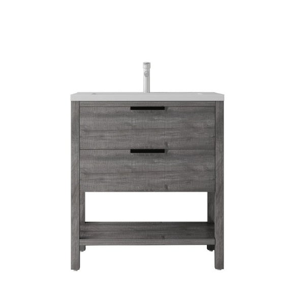 English Elm 36 Inch Freestanding Bathroom Vanity with Ceramic Sink Plywood Cabinet Soft Close Door Grey B2775S00023