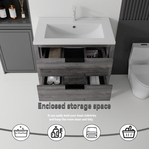 English Elm 36 Inch Freestanding Bathroom Vanity with Ceramic Sink Plywood Cabinet Soft Close Door Grey B2775S00023