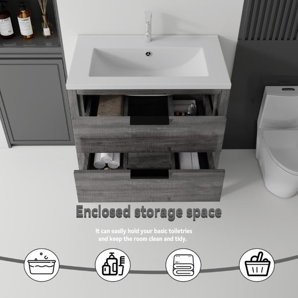 English Elm 36 Inch Freestanding Bathroom Vanity with Ceramic Sink Plywood Cabinet Soft Close Door Grey B2775S00023