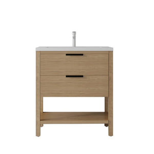 English Elm 36 Inch Freestanding Bathroom Vanity with Ceramic Sink Plywood Cabinet Soft Close Door Oak B2775S00024