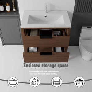 English Elm 36 Inch Freestanding Bathroom Vanity with Ceramic Sink Plywood Cabinet Soft Close Door Brown B2775S00025