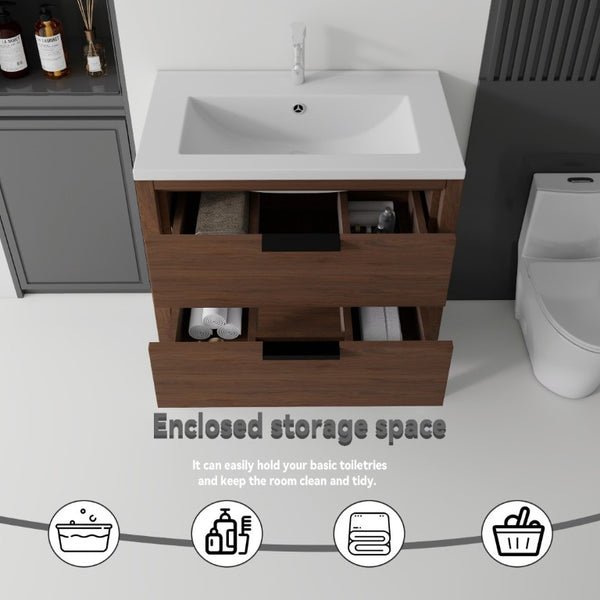 English Elm 36 Inch Freestanding Bathroom Vanity with Ceramic Sink Plywood Cabinet Soft Close Door Brown B2775S00025