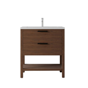 English Elm 36 Inch Freestanding Bathroom Vanity with Ceramic Sink Plywood Cabinet Soft Close Door Brown B2775S00025