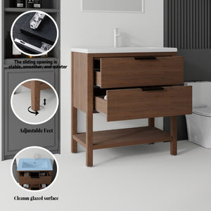 English Elm 36 Inch Freestanding Bathroom Vanity with Ceramic Sink Plywood Cabinet Soft Close Door Brown B2775S00025