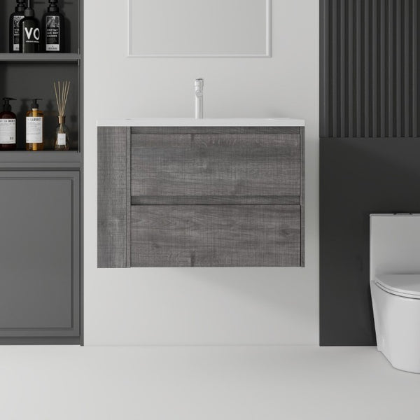 English Elm 30 Inch Wall Mounted Bathroom Vanity with Ceramic Sink Plywood Cabinet Soft Close Drawer Grey B2775S00028