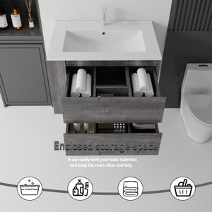 English Elm 30 Inch Wall Mounted Bathroom Vanity with Ceramic Sink Plywood Cabinet Soft Close Drawer Grey B2775S00028