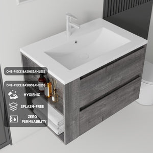 English Elm 30 Inch Wall Mounted Bathroom Vanity with Ceramic Sink Plywood Cabinet Soft Close Drawer Grey B2775S00028