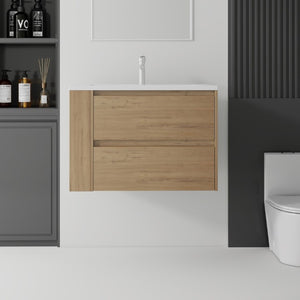 English Elm 30 Inch Wall Mounted Bathroom Vanity with Ceramic Sink Plywood Cabinet Soft Close Drawer Oak B2775S00029