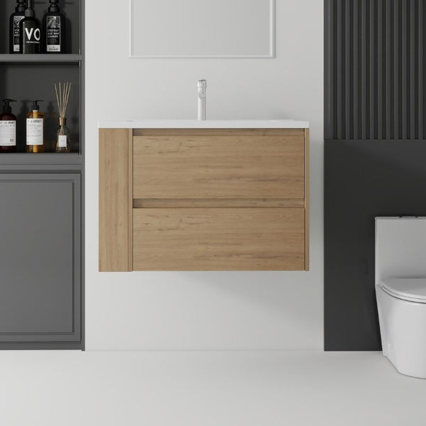 English Elm 30 Inch Wall Mounted Bathroom Vanity with Ceramic Sink Plywood Cabinet Soft Close Drawer Oak B2775S00029