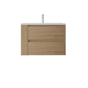 English Elm 30 Inch Wall Mounted Bathroom Vanity with Ceramic Sink Plywood Cabinet Soft Close Drawer Oak B2775S00029