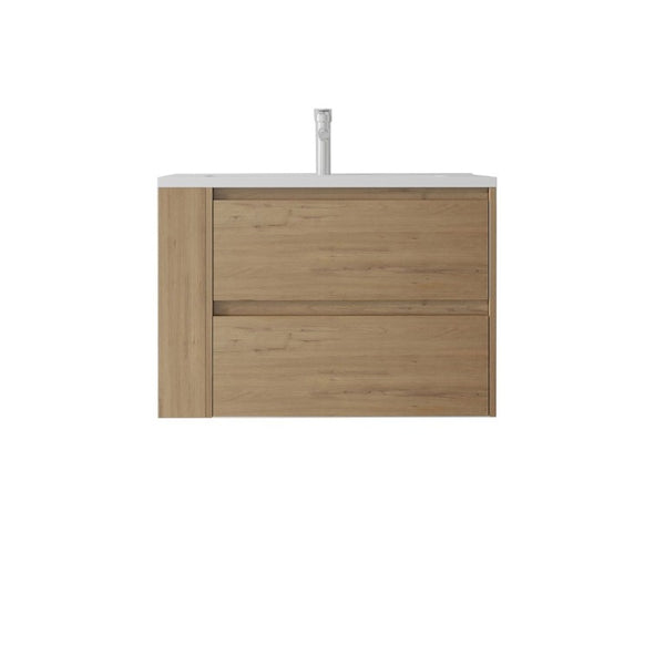 English Elm 30 Inch Wall Mounted Bathroom Vanity with Ceramic Sink Plywood Cabinet Soft Close Drawer Oak B2775S00029