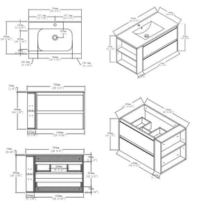 English Elm 30 Inch Wall Mounted Bathroom Vanity with Ceramic Sink Plywood Cabinet Soft Close Drawer Oak B2775S00029