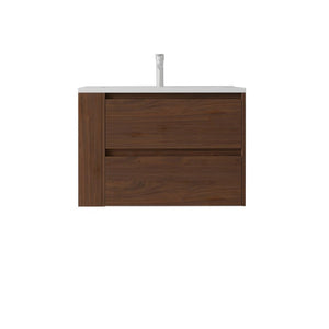 English Elm 30 Inch Wall Mounted Bathroom Vanity with Ceramic Sink Plywood Cabinet Soft Close Drawer Brown B2775S00030